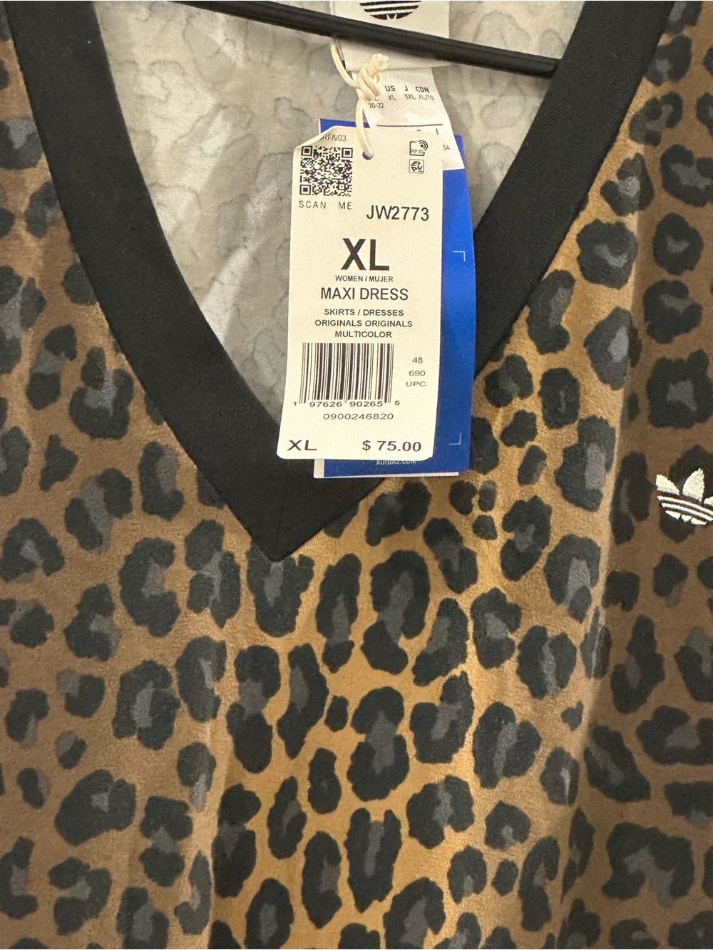 adidas Leopard Print Maxi Dress in Brown and Black - Picture 3 of 3